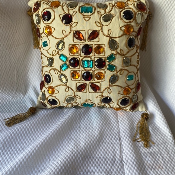 Pier 1 Embellished Decorative Pillow with beaded embroidery and Gem Accents - Picture 7 of 9